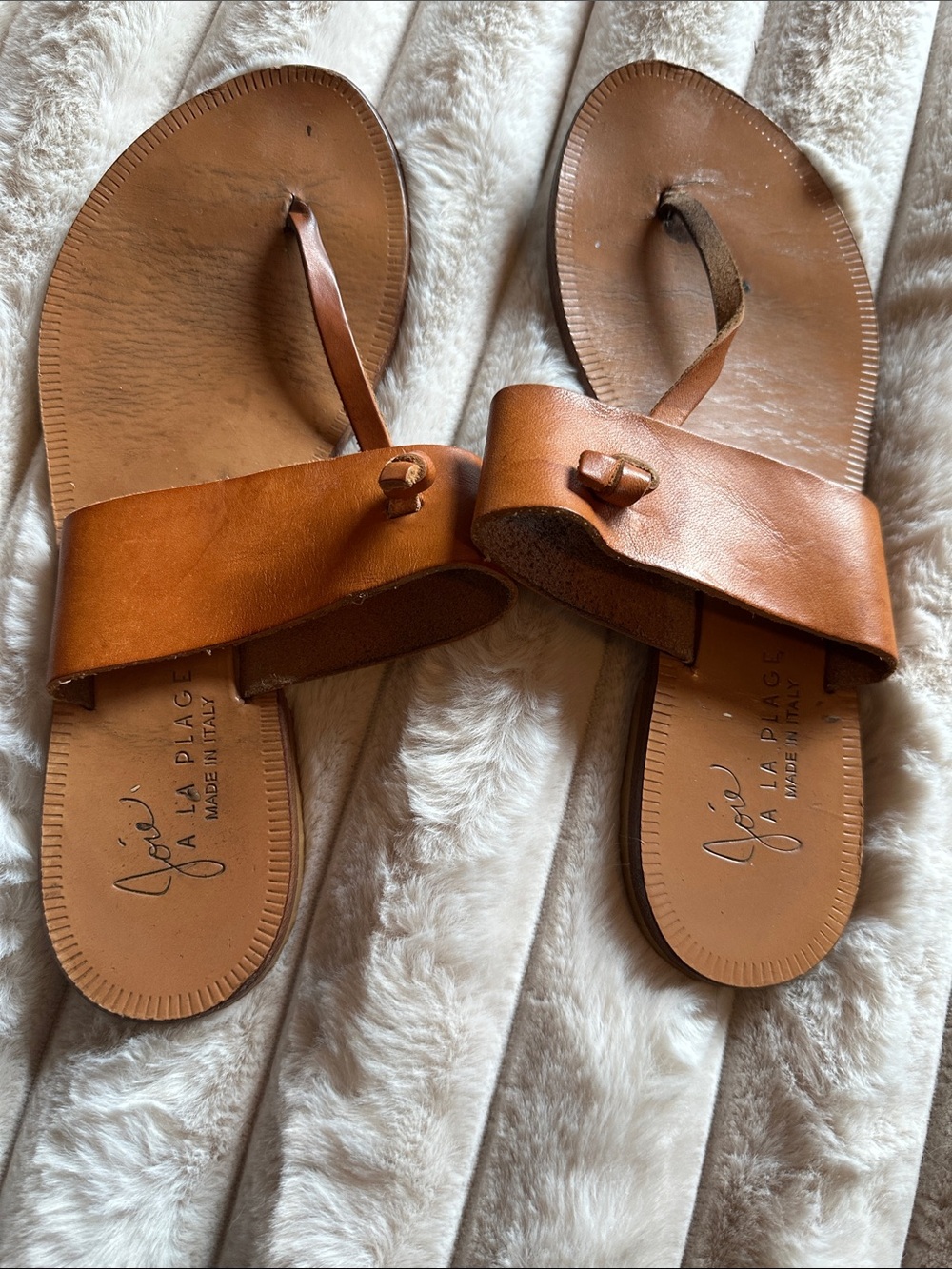 Joie Tan Leather Slide Sandals
